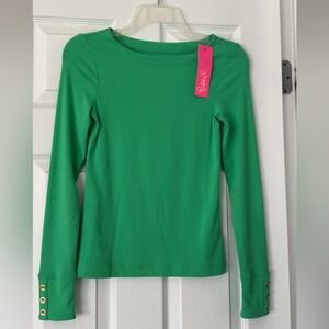 Long Sleeve Top with Gold Buttons. Lilly Pulitzer Spearmint green Jadah Top.
